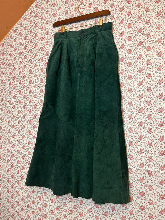 Vintage 1980s Green Suede Maxi Skirt