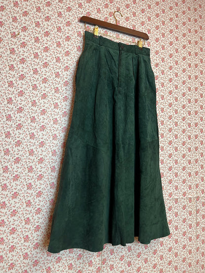 Vintage 1980s Green Suede Maxi Skirt