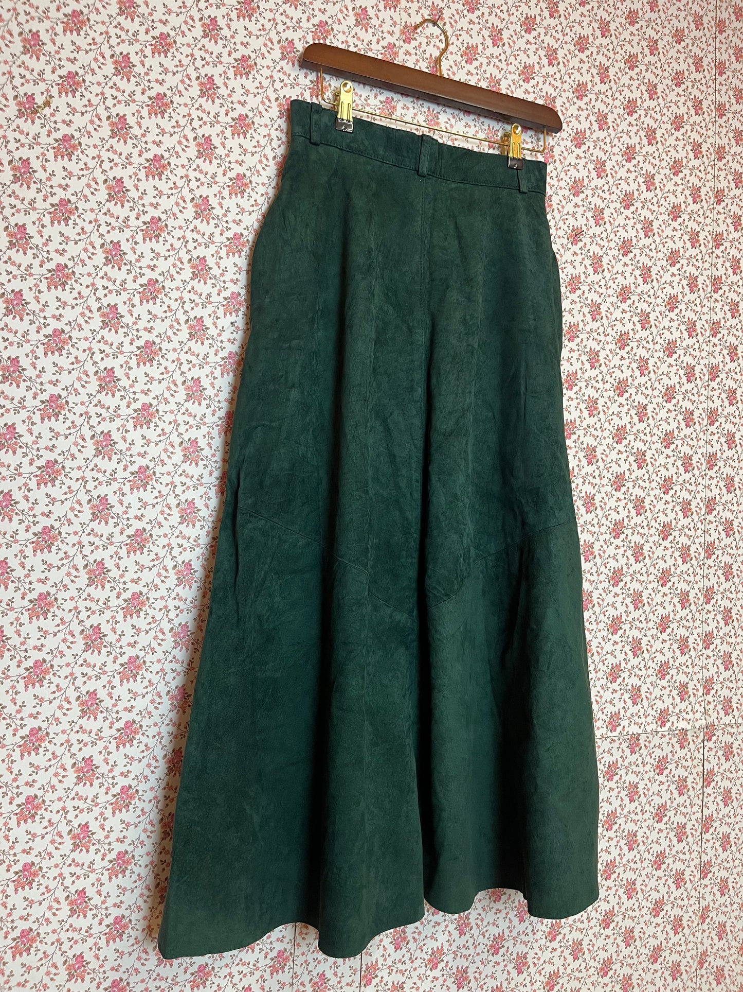 Vintage 1980s Green Suede Maxi Skirt