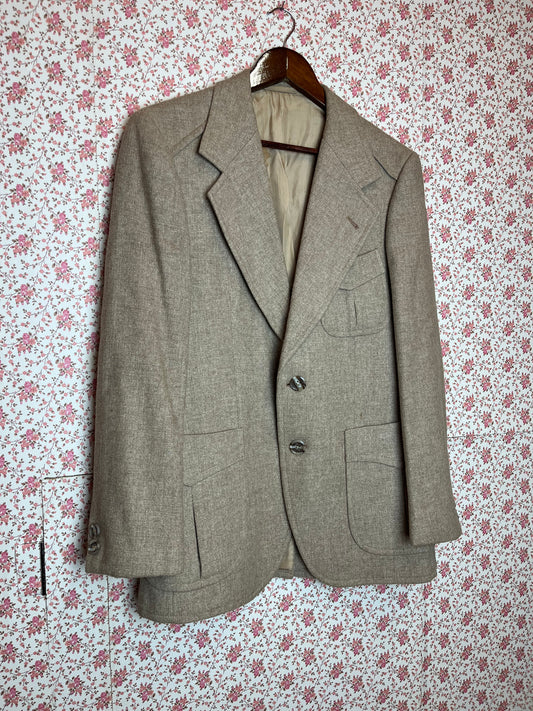 Vintage 1980s Wool Blend Structured Blazer in Sand