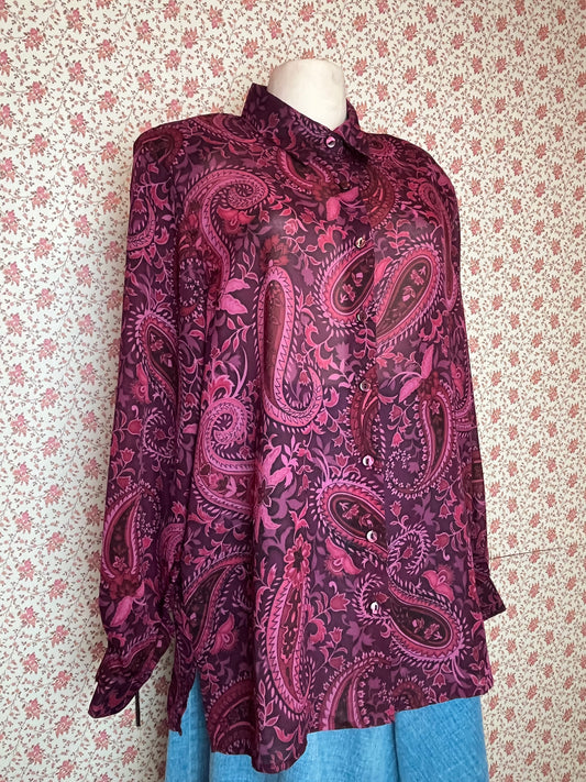 Vintage 1980s Pink Paisley Shirt with Shoulder Pads