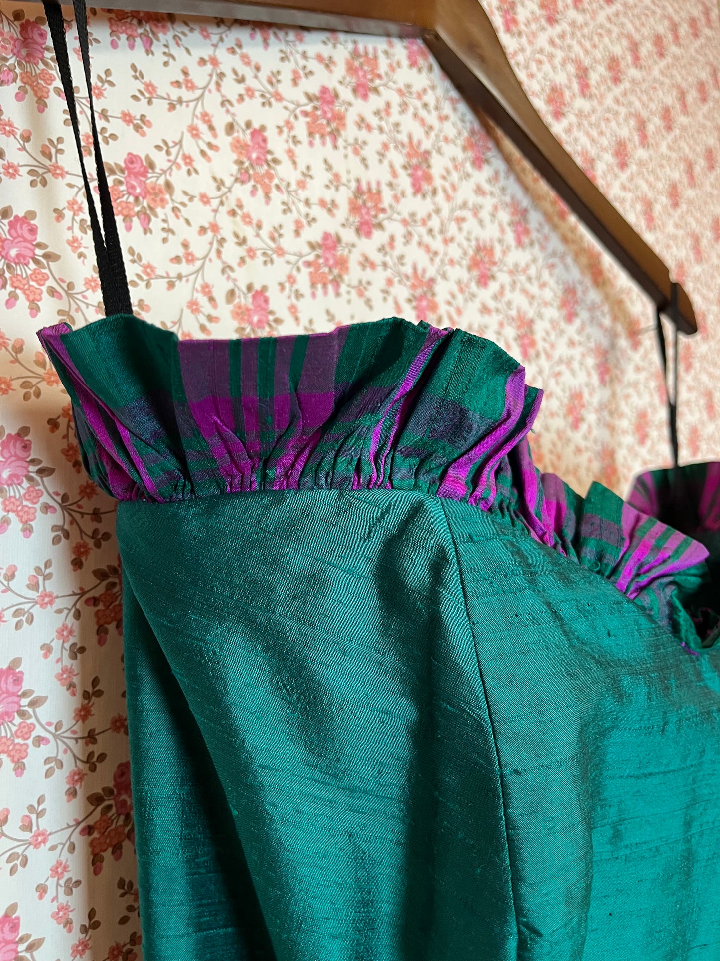 Vintage 1970s Strapless Ruffled Silk Bodycon Maxi Dress