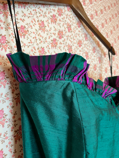 Vintage 1970s Strapless Ruffled Silk Bodycon Maxi Dress