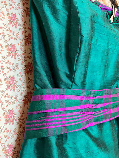 Vintage 1970s Strapless Ruffled Silk Bodycon Maxi Dress