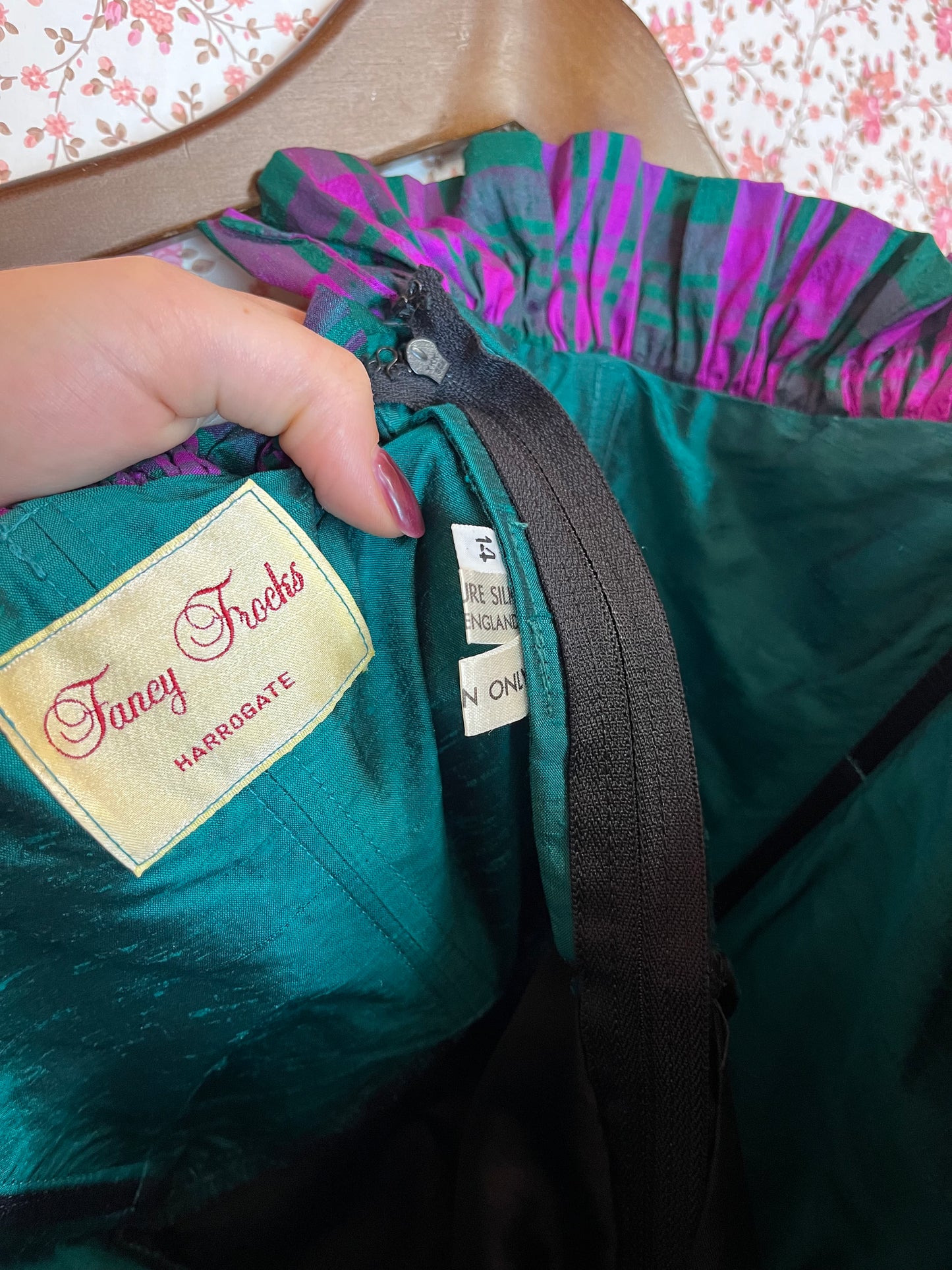 Vintage 1970s Strapless Ruffled Silk Bodycon Maxi Dress