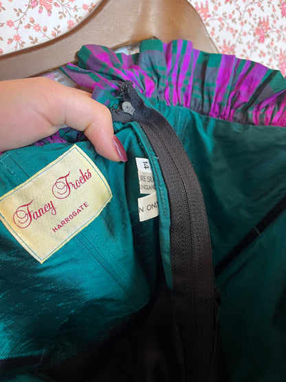 Vintage 1970s Strapless Ruffled Silk Bodycon Maxi Dress