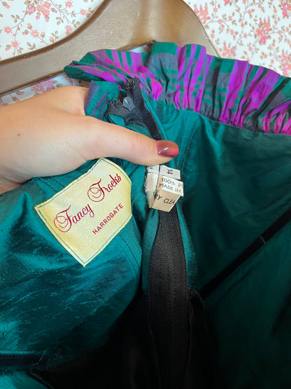 Vintage 1970s Strapless Ruffled Silk Bodycon Maxi Dress