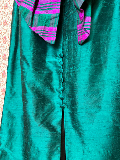 Vintage 1970s Strapless Ruffled Silk Bodycon Maxi Dress