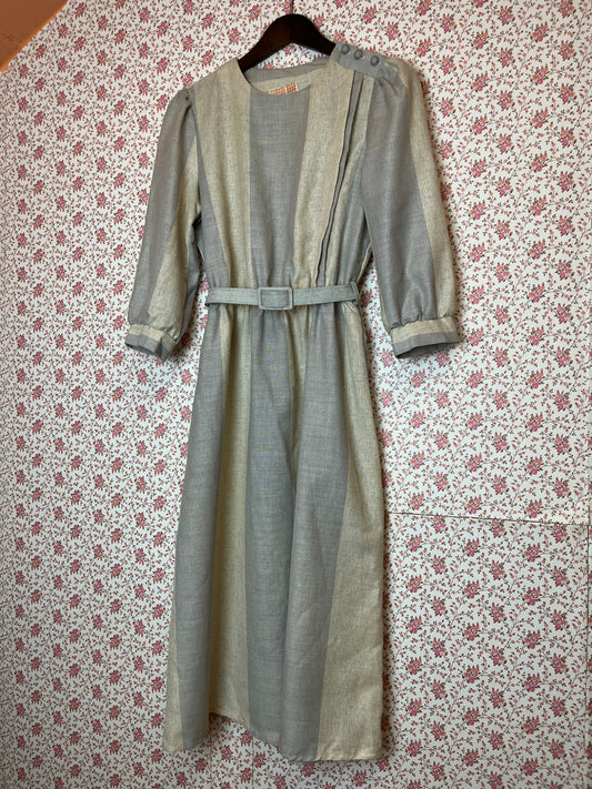 Vintage 1970s Richard Shops Striped Linen Blend Utility Dress