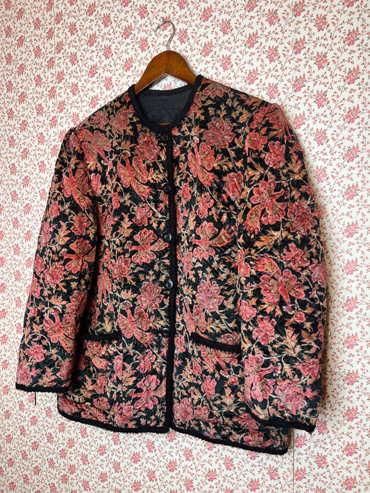 Vintage 1980s Pink & Black Floral Quilted Jacket