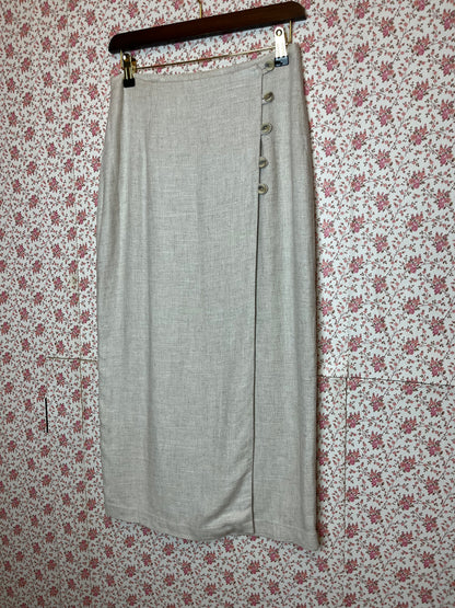 Vintage 1980s Fine Woven Wrap Midi Skirt with Buttons