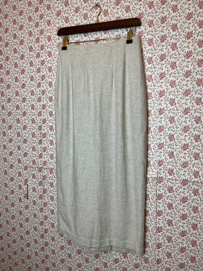 Vintage 1980s Fine Woven Wrap Midi Skirt with Buttons