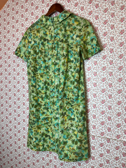 Vintage 1960s Hand Made Floral Smock Dress in Pastel Green & Blue