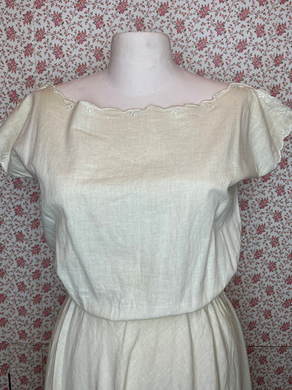 Vintage 1950s Cotton A-Line Scalloped Midi Dress