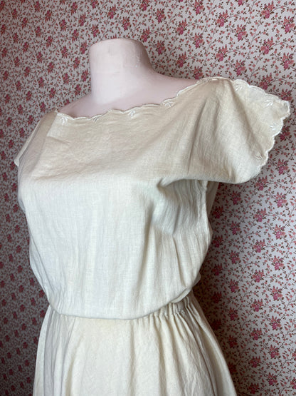 Vintage 1950s Cotton A-Line Scalloped Midi Dress