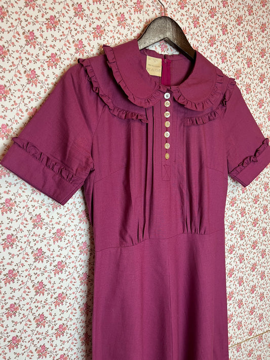 Vintage 1970s Deep Magenta Collared Prairie Dress