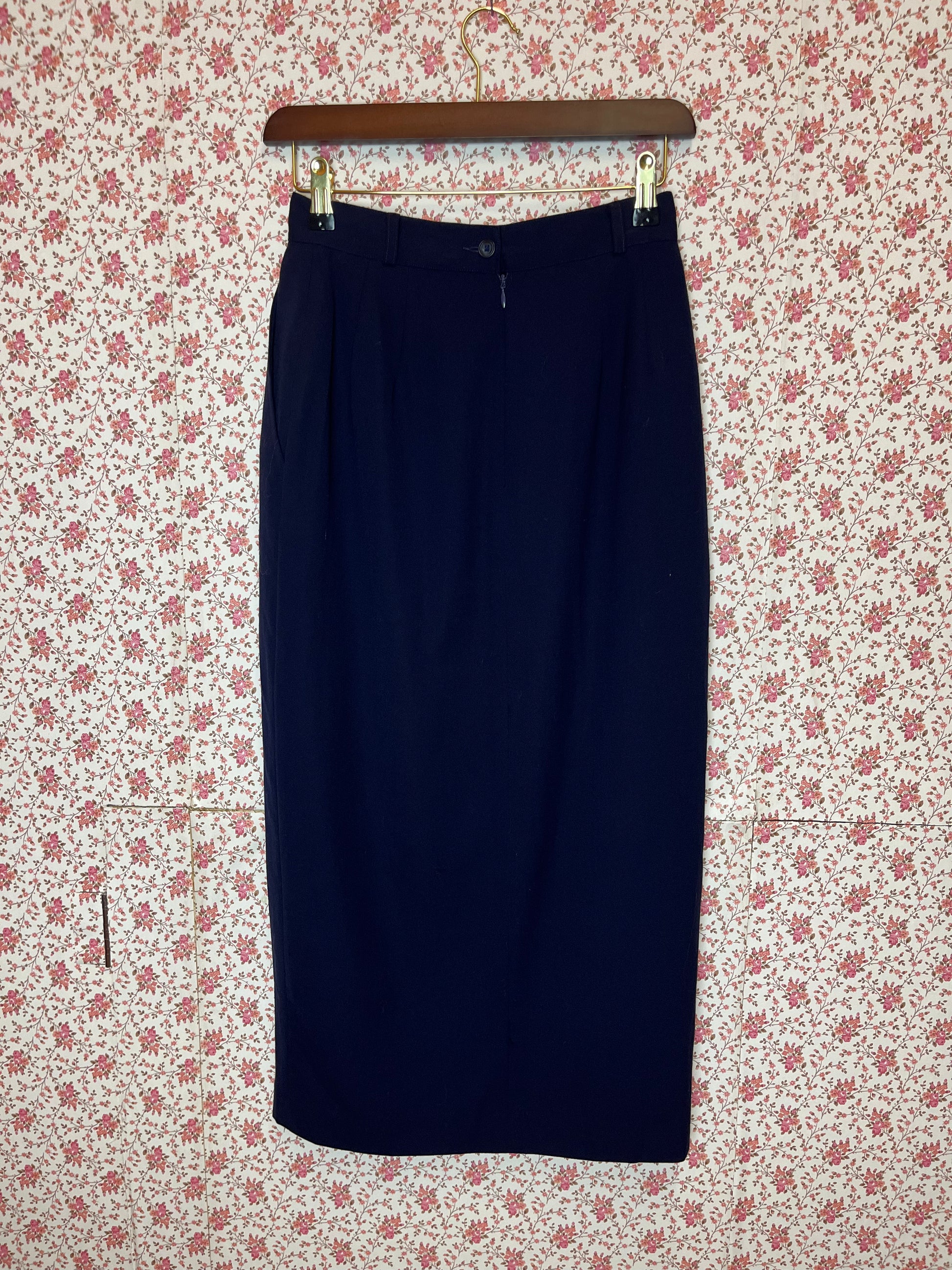 Wool Skirt Midi Skirt 50s Style Vintage 1950s Style Wool Navy Wrap