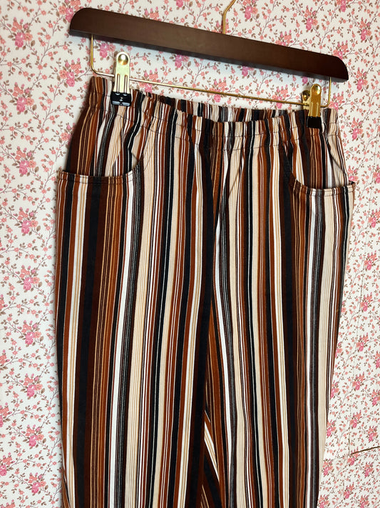 Vintage 1970s Brown Striped Cotton Cropped Trousers