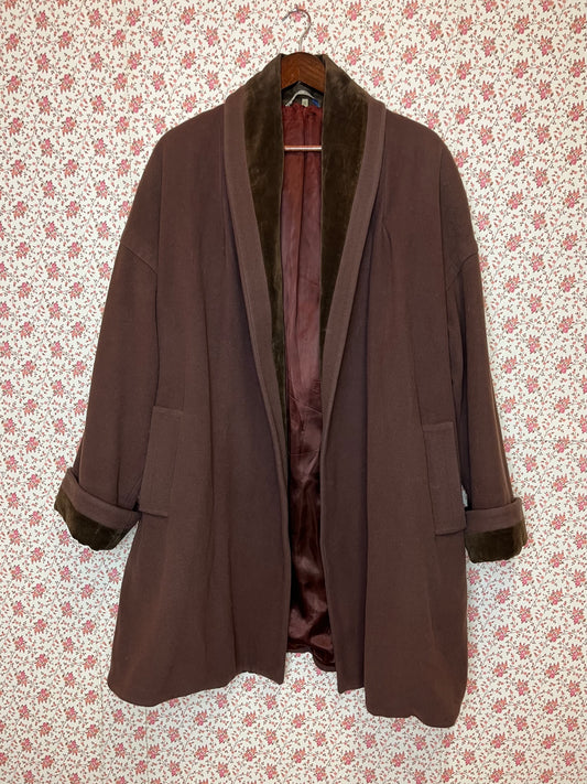 Vintage 1980s Nuage Brown Cashmere Wool Blend Over Coat