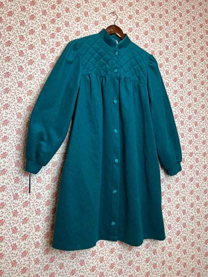 Vintage 1970s Teal Felt Long Sleeved Smock Dress