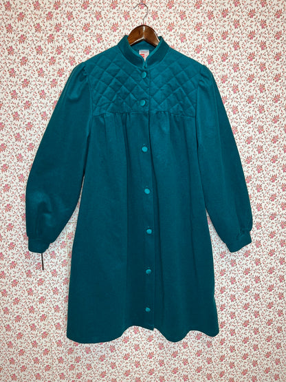 Vintage 1970s Teal Felt Long Sleeved Smock Dress