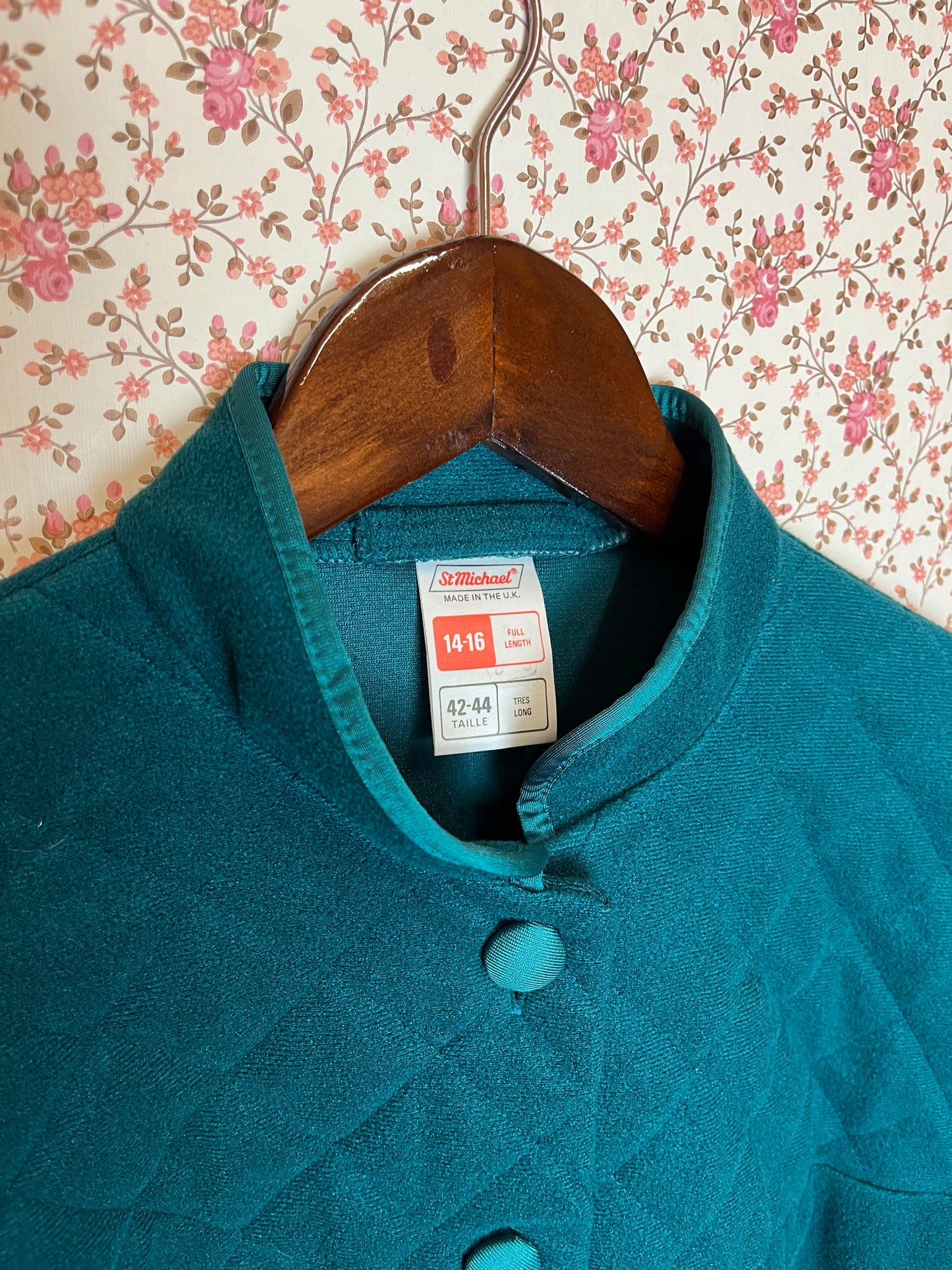 Vintage 1970s Teal Felt Long Sleeved Smock Dress