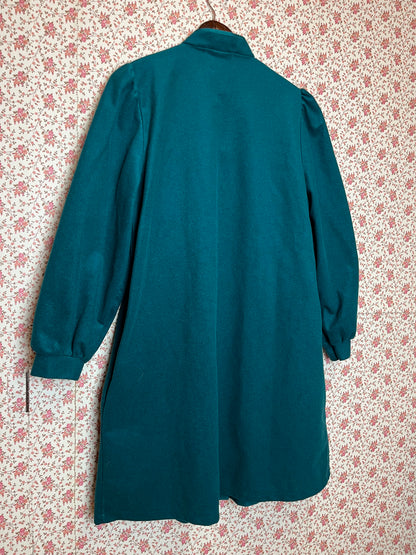 Vintage 1970s Teal Felt Long Sleeved Smock Dress