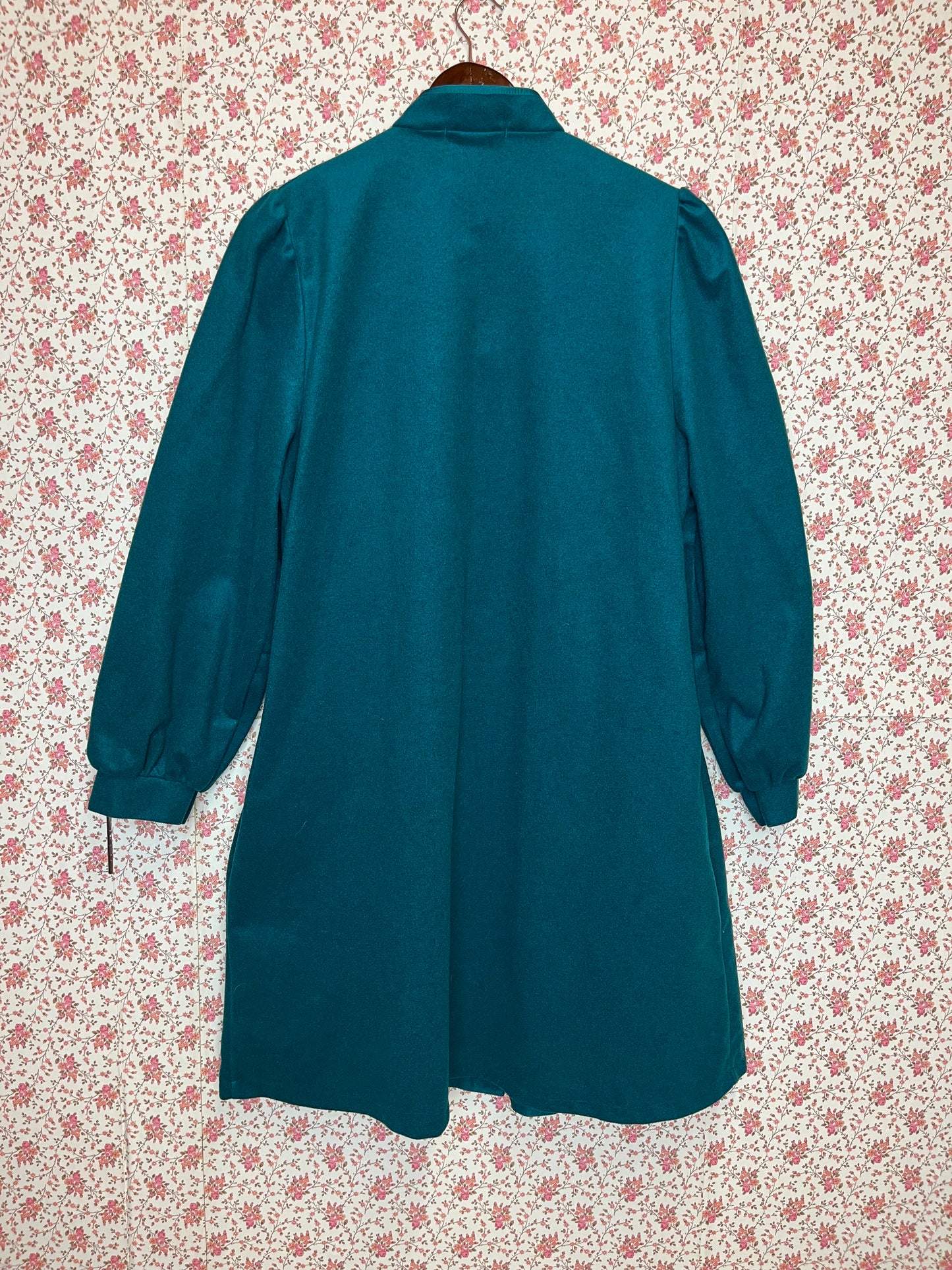 Vintage 1970s Teal Felt Long Sleeved Smock Dress