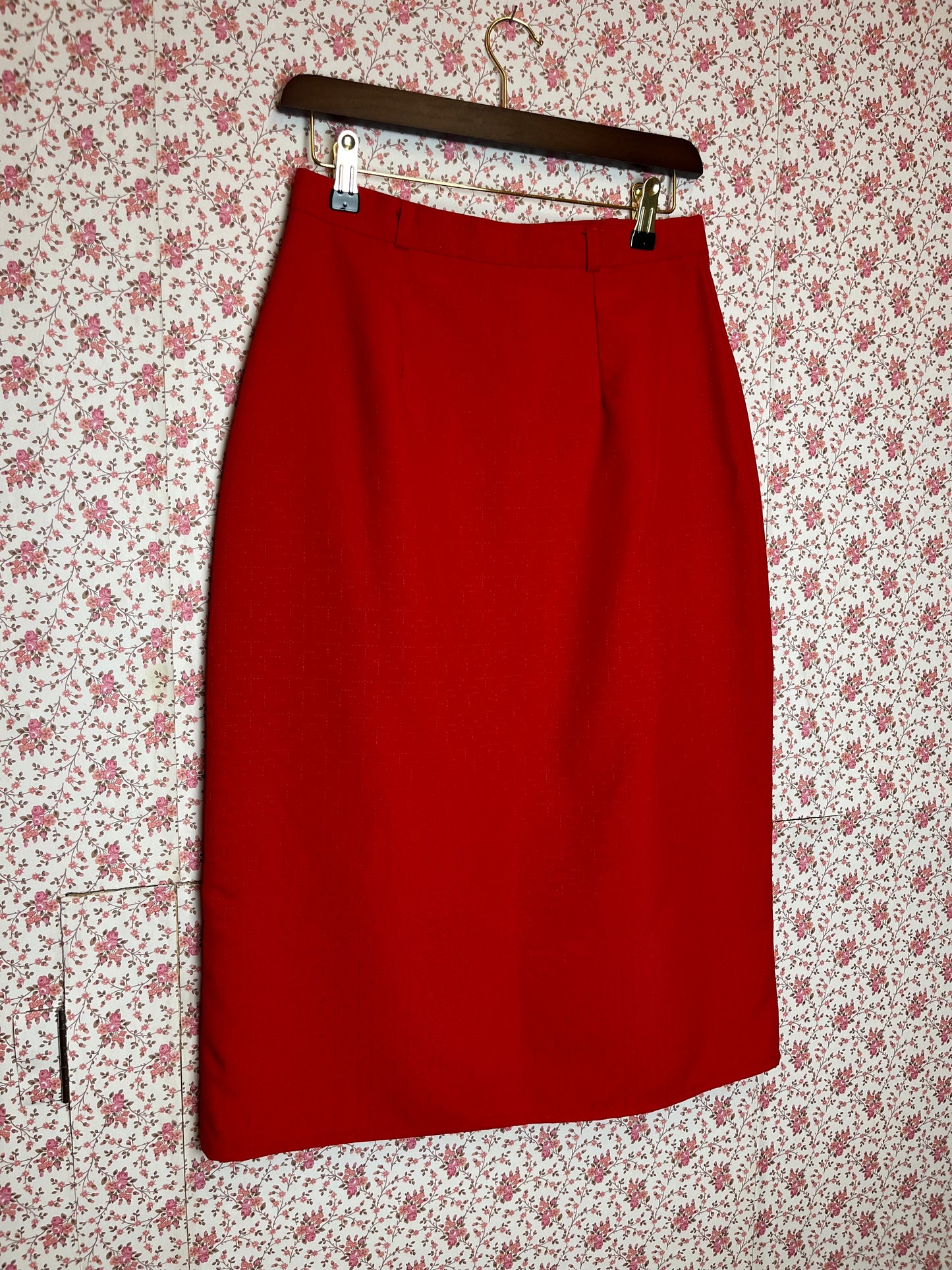 Vintage 1970s Red Textured Pencil Skirt