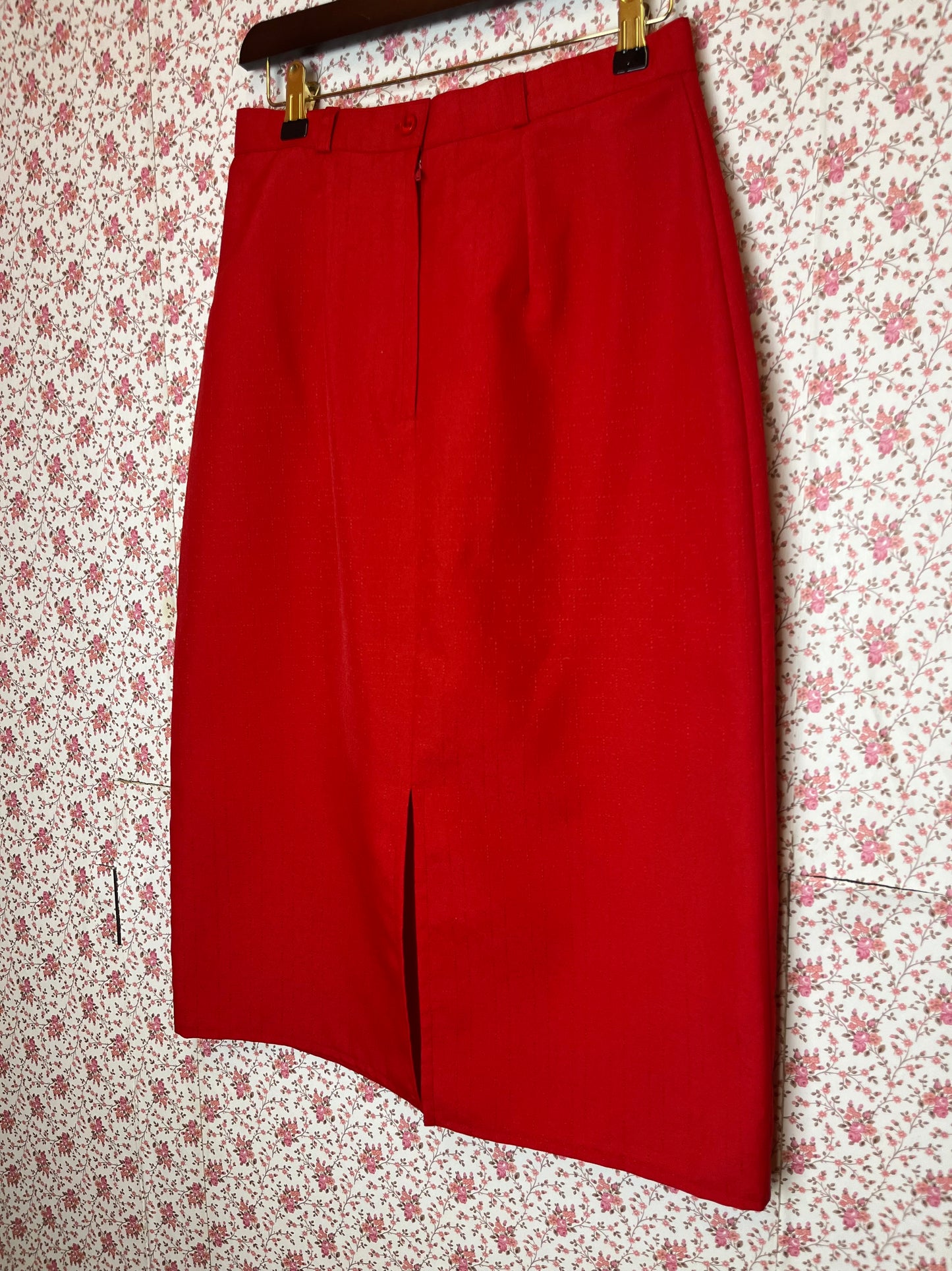 Vintage 1970s Red Textured Pencil Skirt