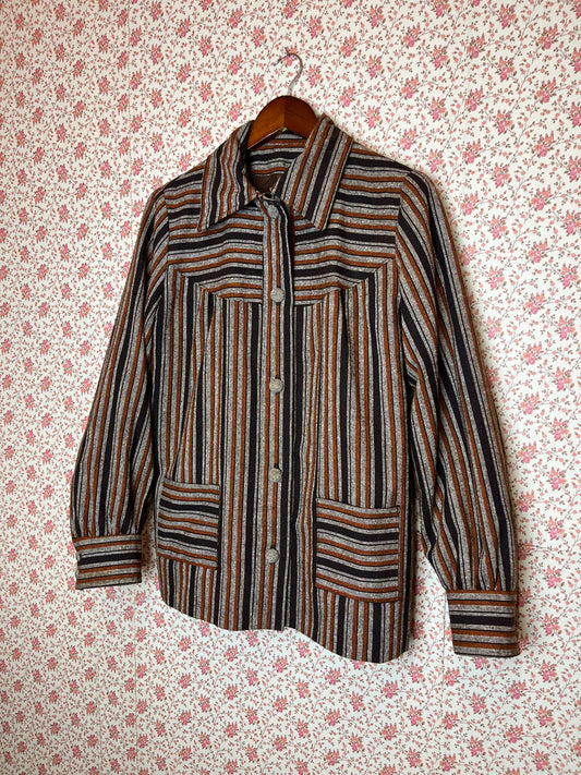 Vintage 1970s Woven Multi Brown Stripe Shirt Jacket