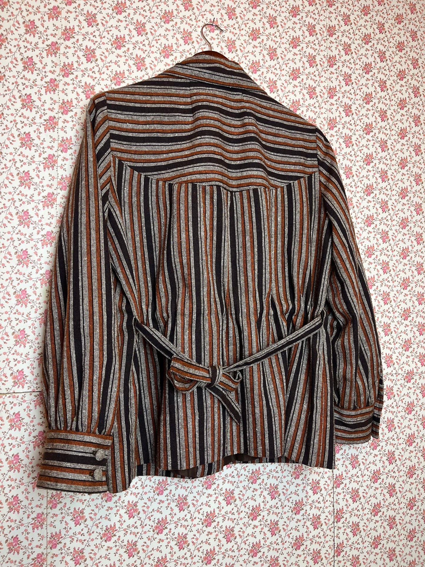 Vintage 1970s Woven Multi Brown Stripe Shirt Jacket