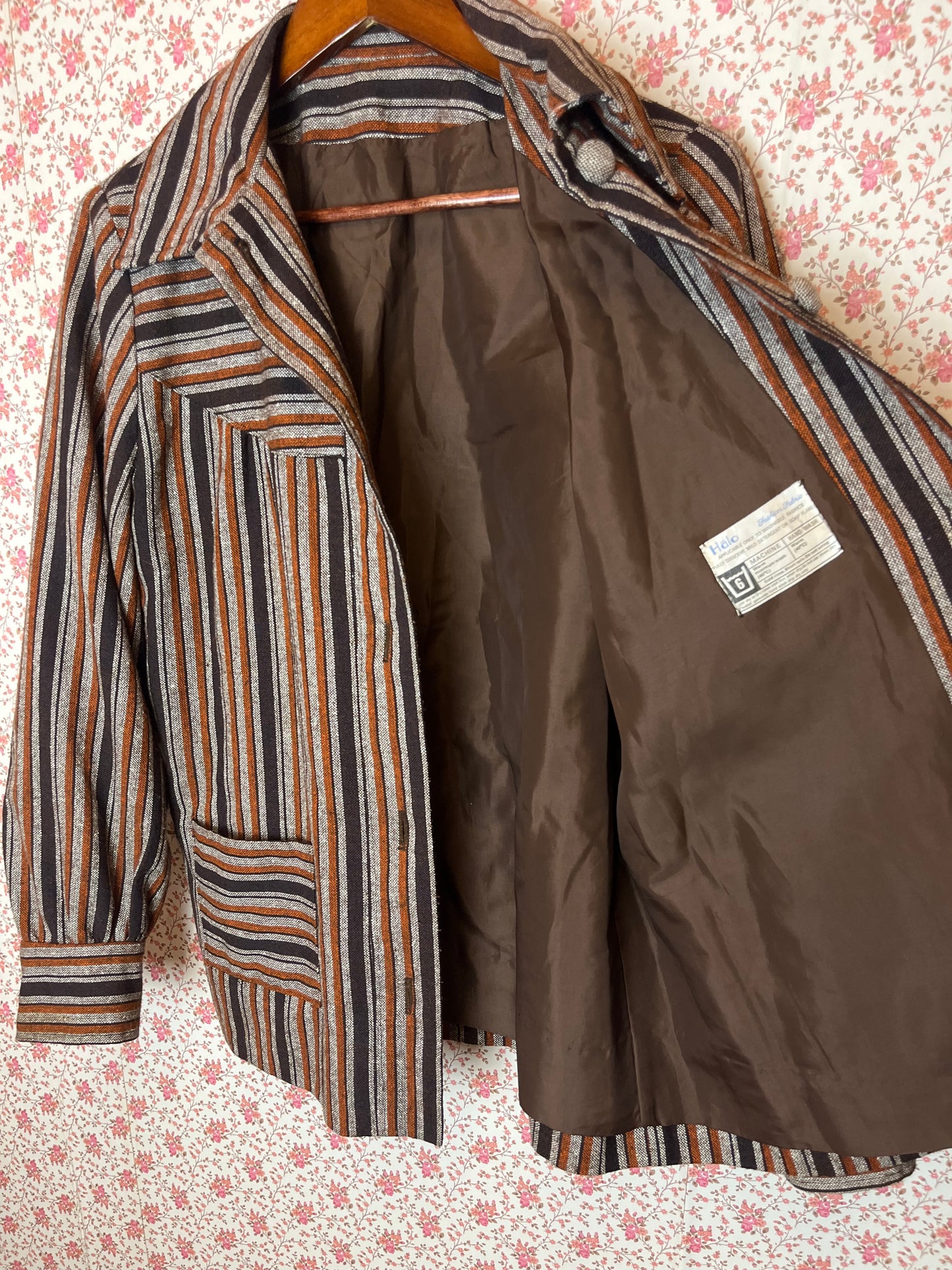 Vintage 1970s Woven Multi Brown Stripe Shirt Jacket