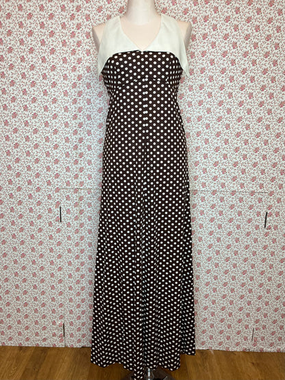 Vintage 1970s Kelly Arden Polka Dot Maxi Collar Dress