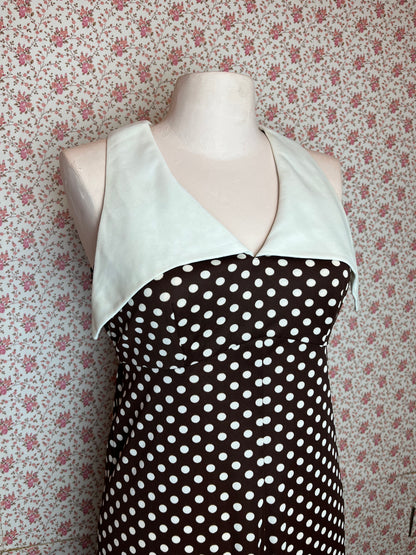 Vintage 1970s Kelly Arden Polka Dot Maxi Collar Dress