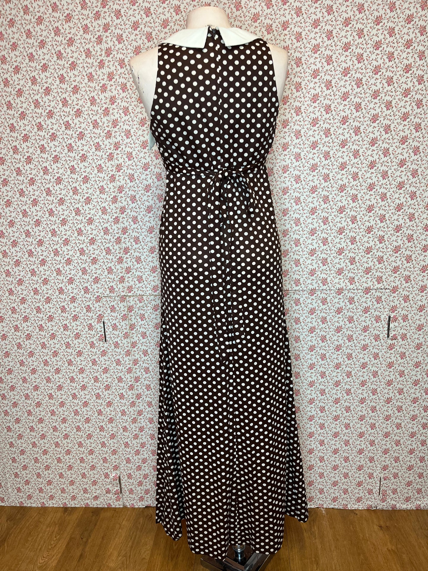 Vintage 1970s Kelly Arden Polka Dot Maxi Collar Dress