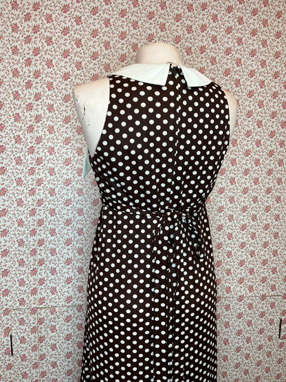 Vintage 1970s Kelly Arden Polka Dot Maxi Collar Dress