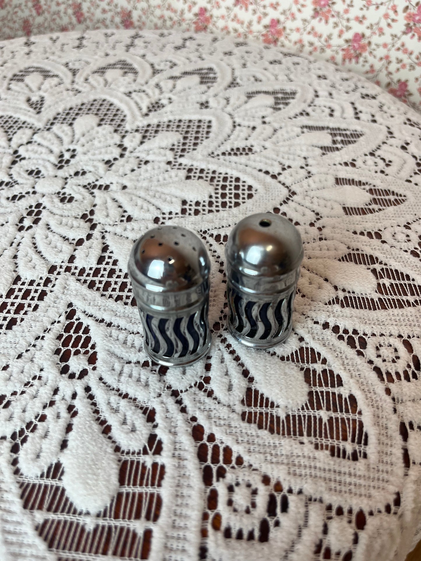 Vintage EPNS Miniature Wavy Salt & Pepper Shakers