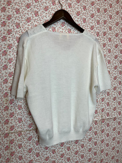 Vintage 1960s White Knitted Bertha Short Sleeve Jumper