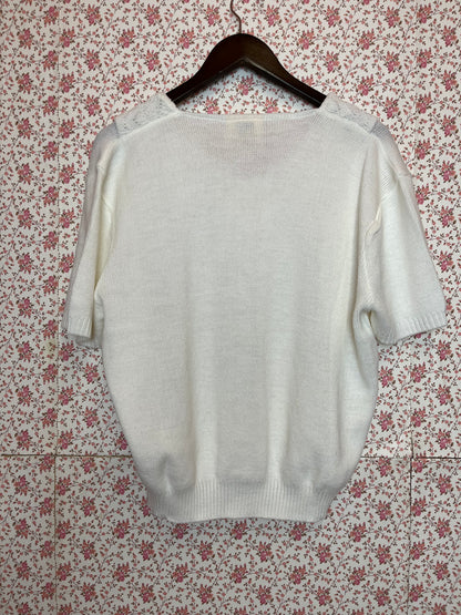 Vintage 1960s White Knitted Bertha Short Sleeve Jumper