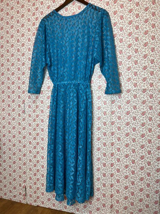 Vintage 1960s Full Blue Lace Batwing Over Dress