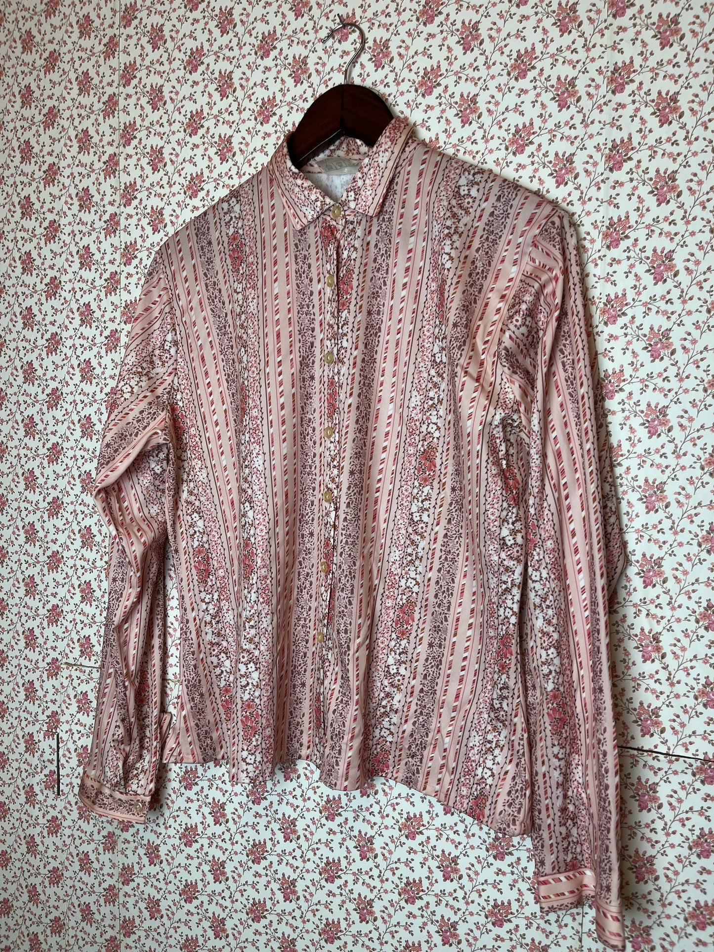 Vintage 1960s Pink Floral Stripe Shirt