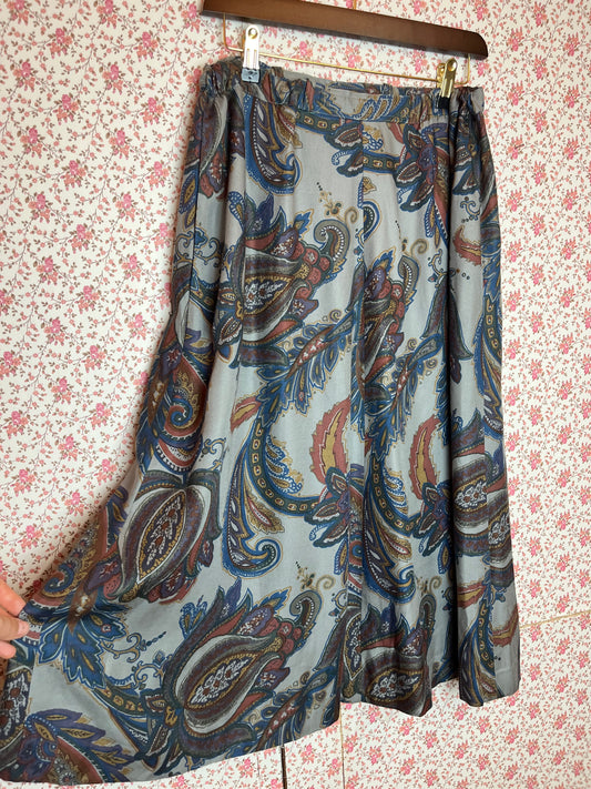 Vintage 1980s Jaeger Paisley Printed Midi Skirt