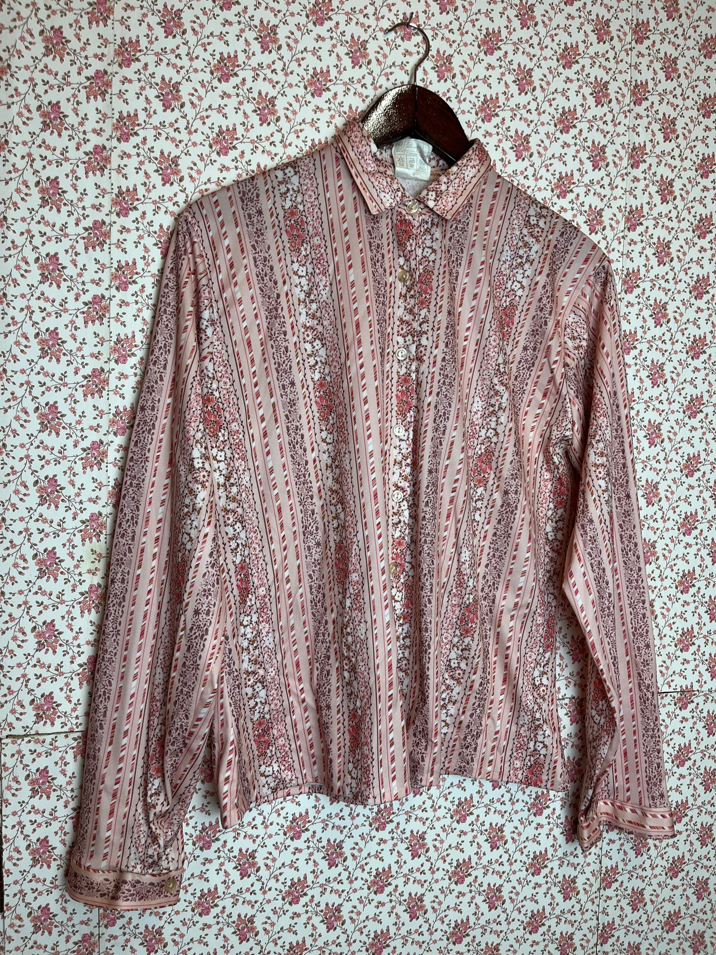 Vintage 1960s Pink Floral Stripe Shirt