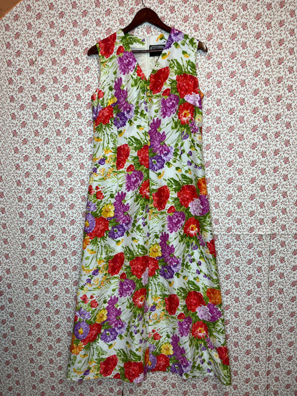 Vintage 1970s Floral Sleeveless Maxi Dress