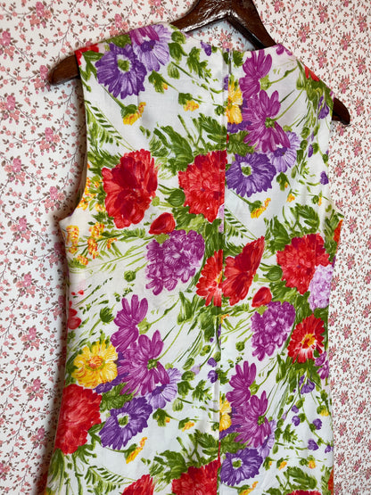 Vintage 1970s Floral Sleeveless Maxi Dress