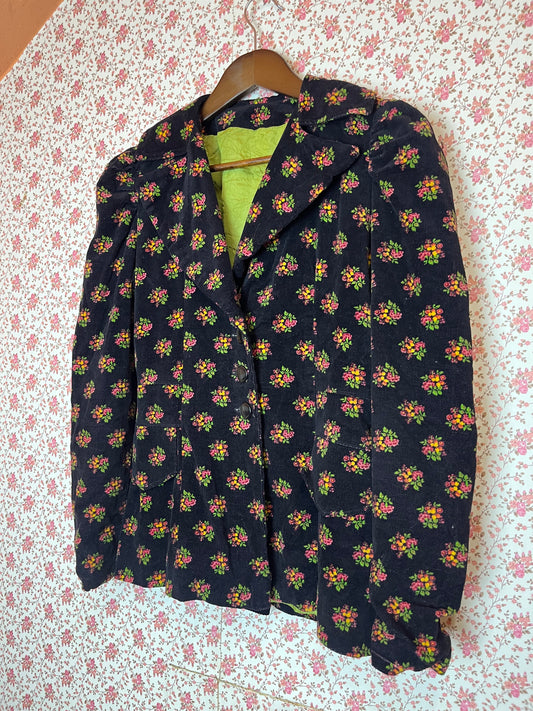 Vintage 1970s Hand Made Fine Cord Floral Blazer