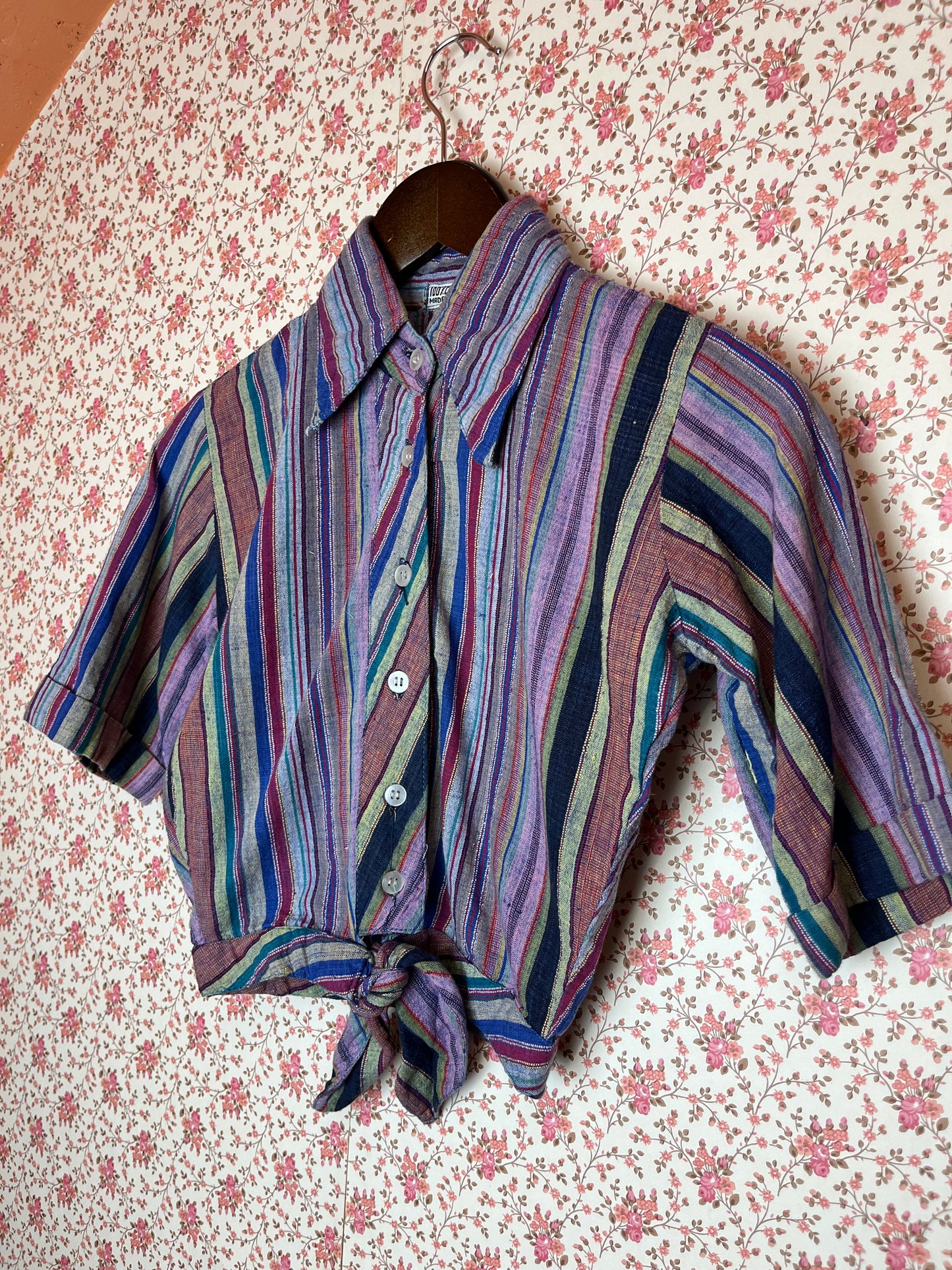 Vintage 1970s Indian Cotton Striped Tied Shirt