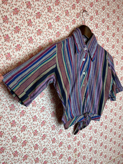 Vintage 1970s Indian Cotton Striped Tied Shirt