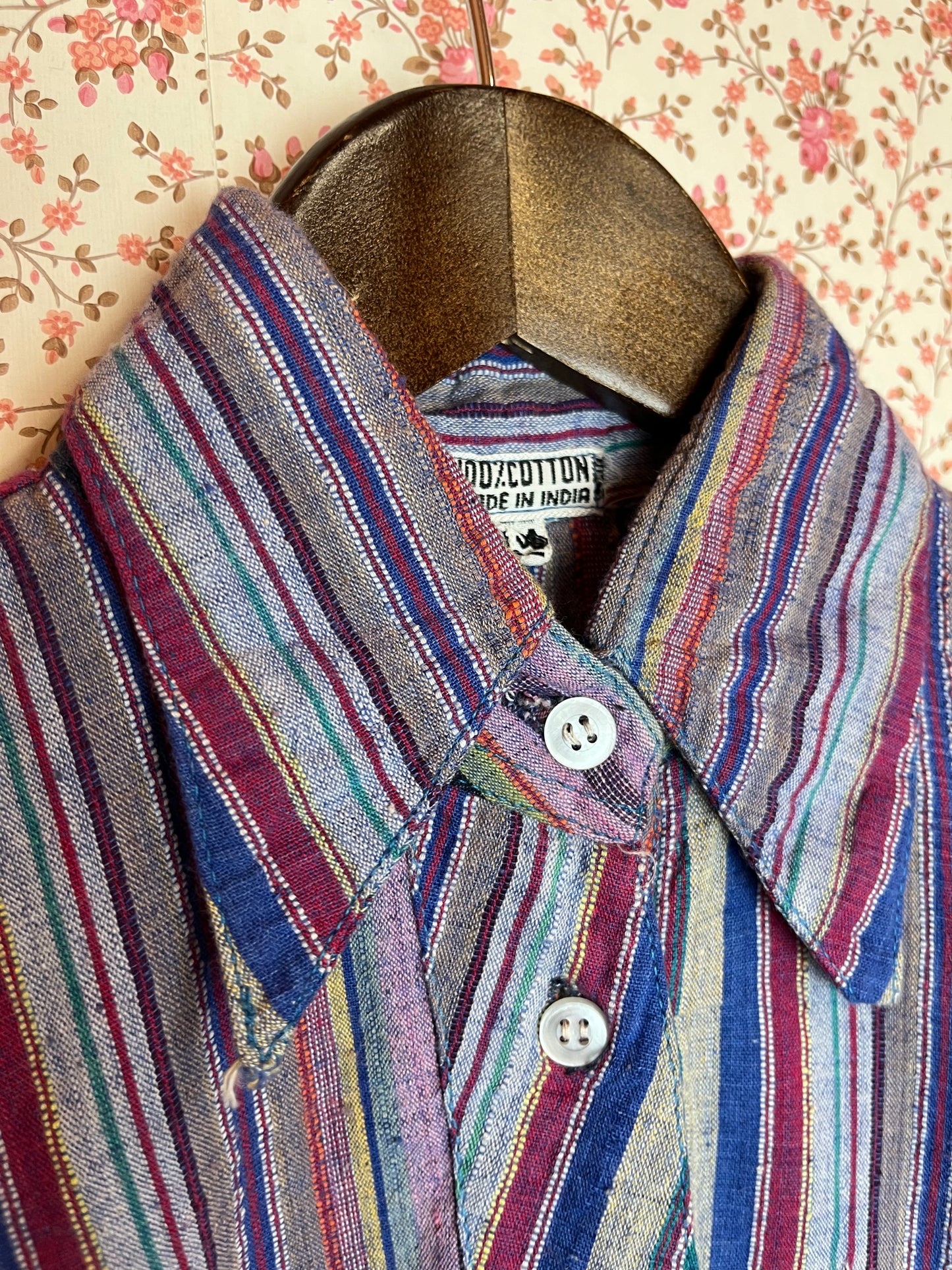 Vintage 1970s Indian Cotton Striped Tied Shirt